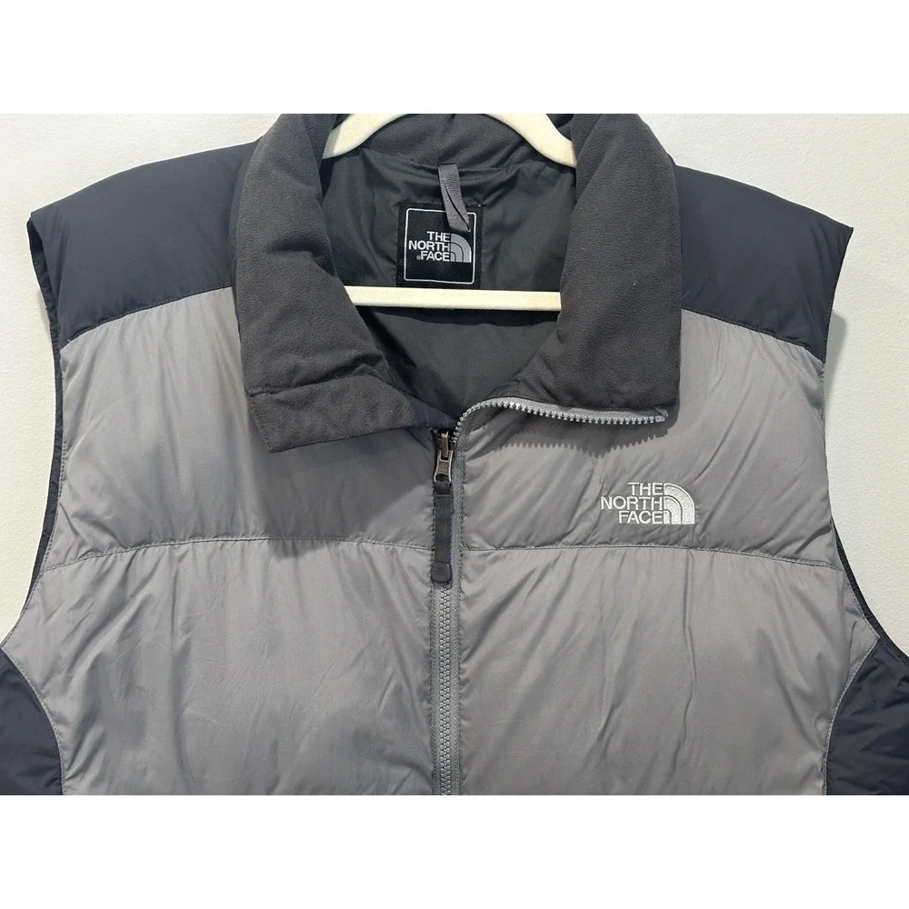 The North Face 550 Goose Down Puffer Vest Mens  Gray Black Full Zip Men